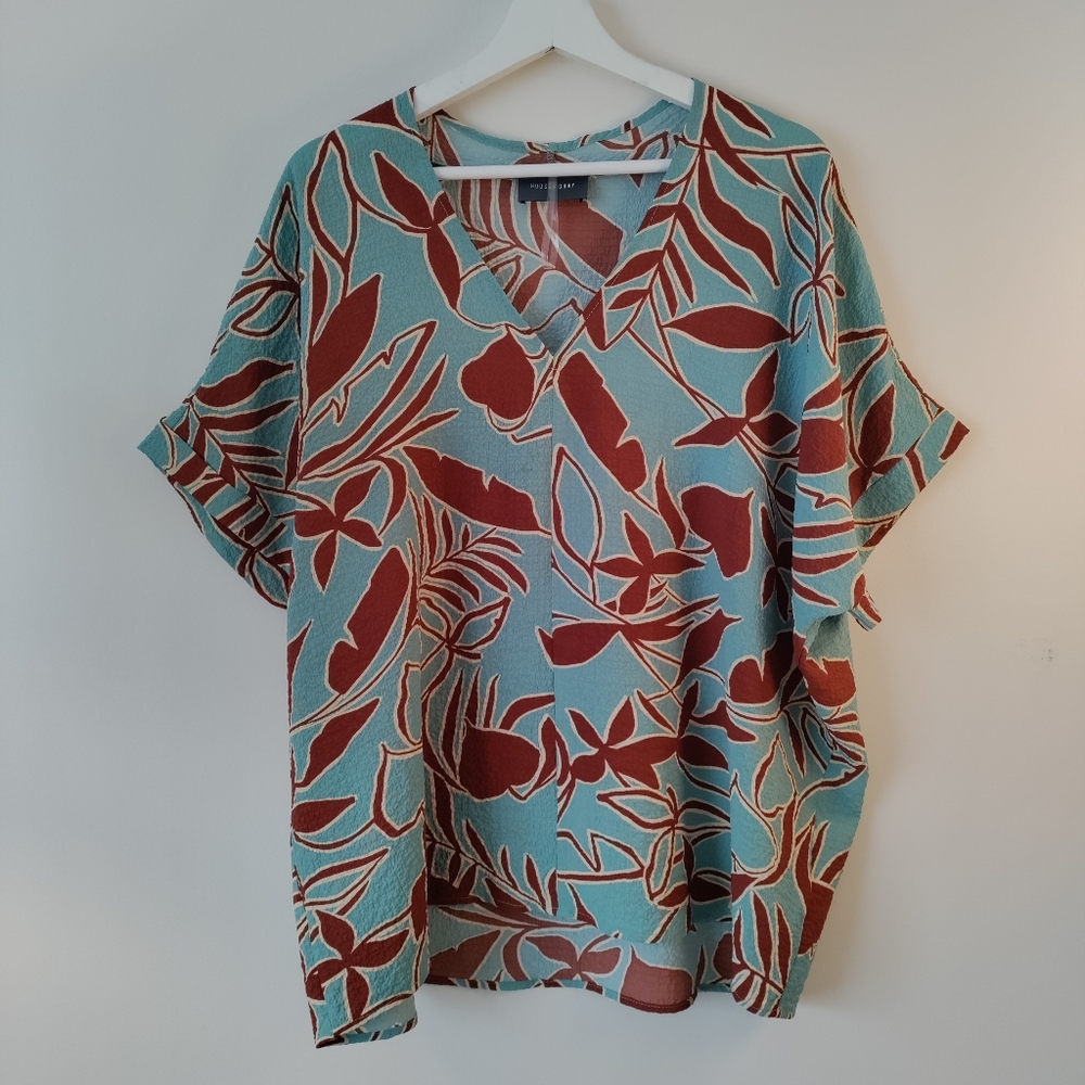 Hudson Gray Women’s Size LARGE Floral Blouse Short Sleeve Casual